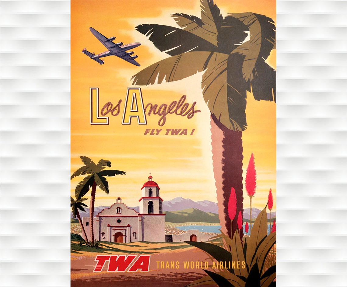 Los Angeles Fly TWA Trans World Airlines Vintage Airline Poster