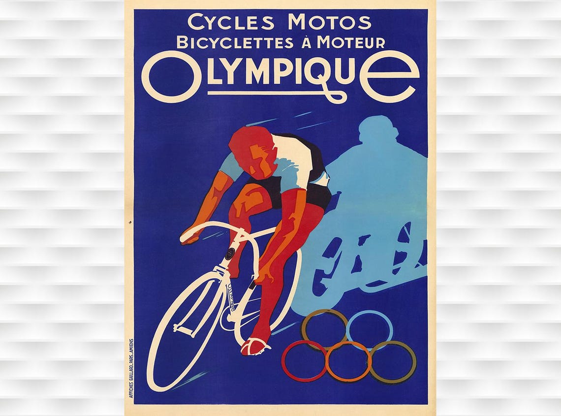 Olympique Cycles Motos Bicyclettes Moteur Blue Rider Rings Poster