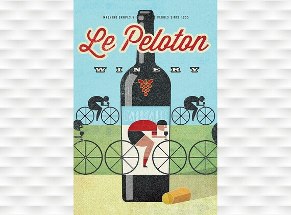 Le Peloton Winery Evansville Cycling Wine Modern Retro Art Poster
