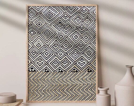 African Textile Tribal Geometric Diamond Pattern Decor Poster