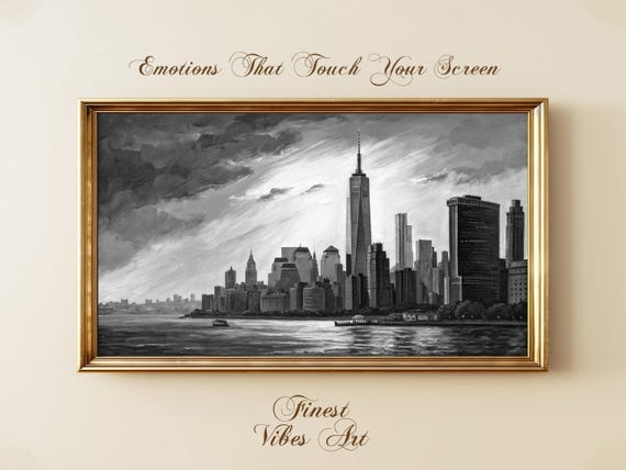 Black And White New York Skyline Art For Frame Tv Nyc Cityscape