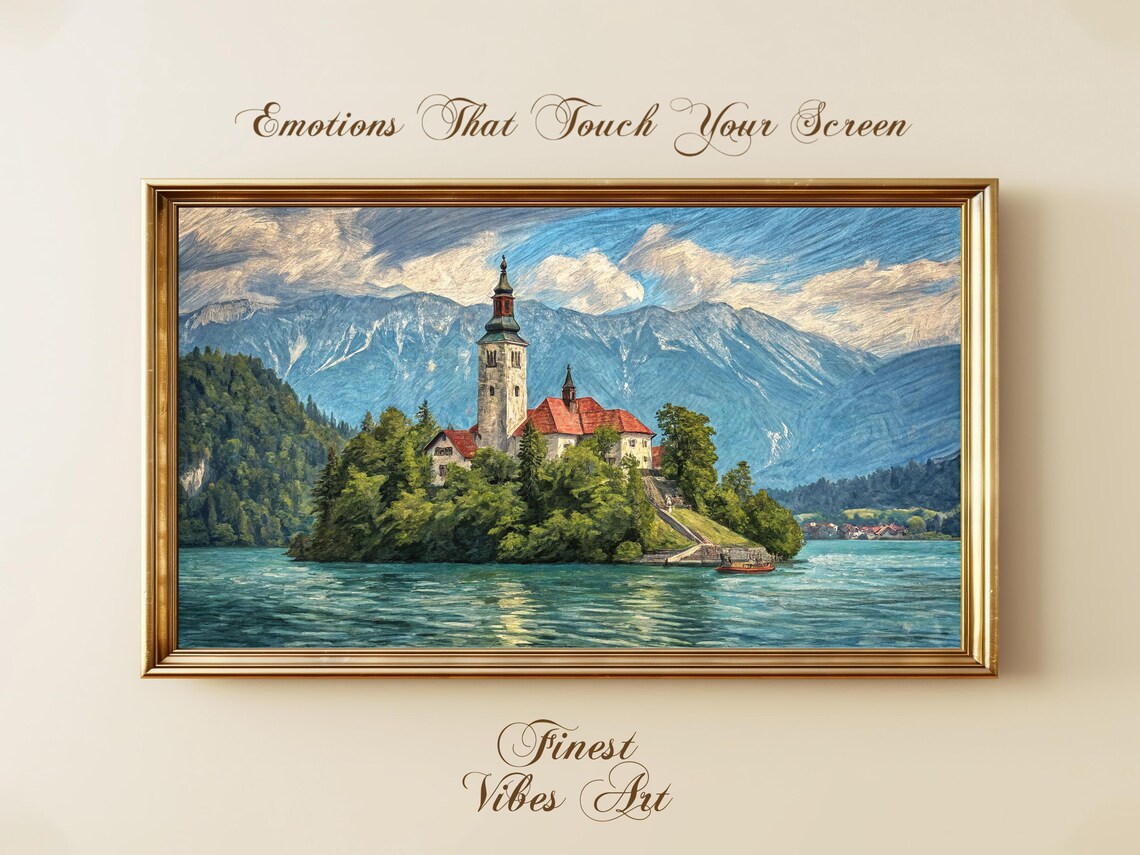 Lake Bled Slovenia Church Island Mountain Landscape Art Print