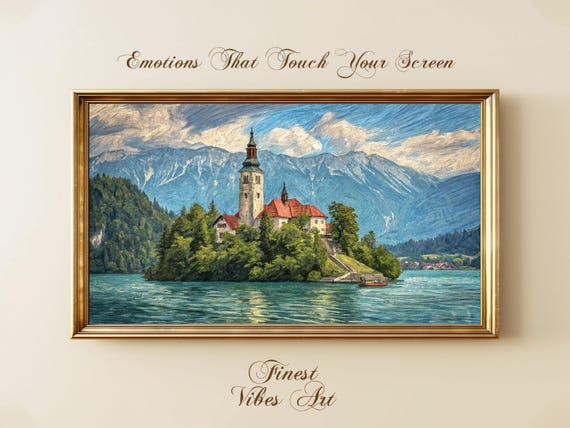 Lake Bled Church Frame Tv Art European Landscape