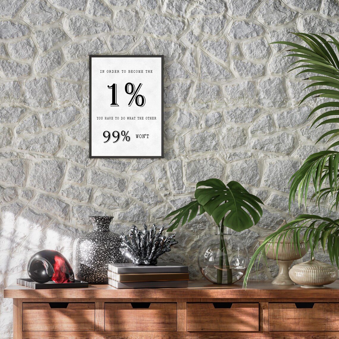 Become The 1 Percent Motivational Quote Black White Wall Art - Image 2