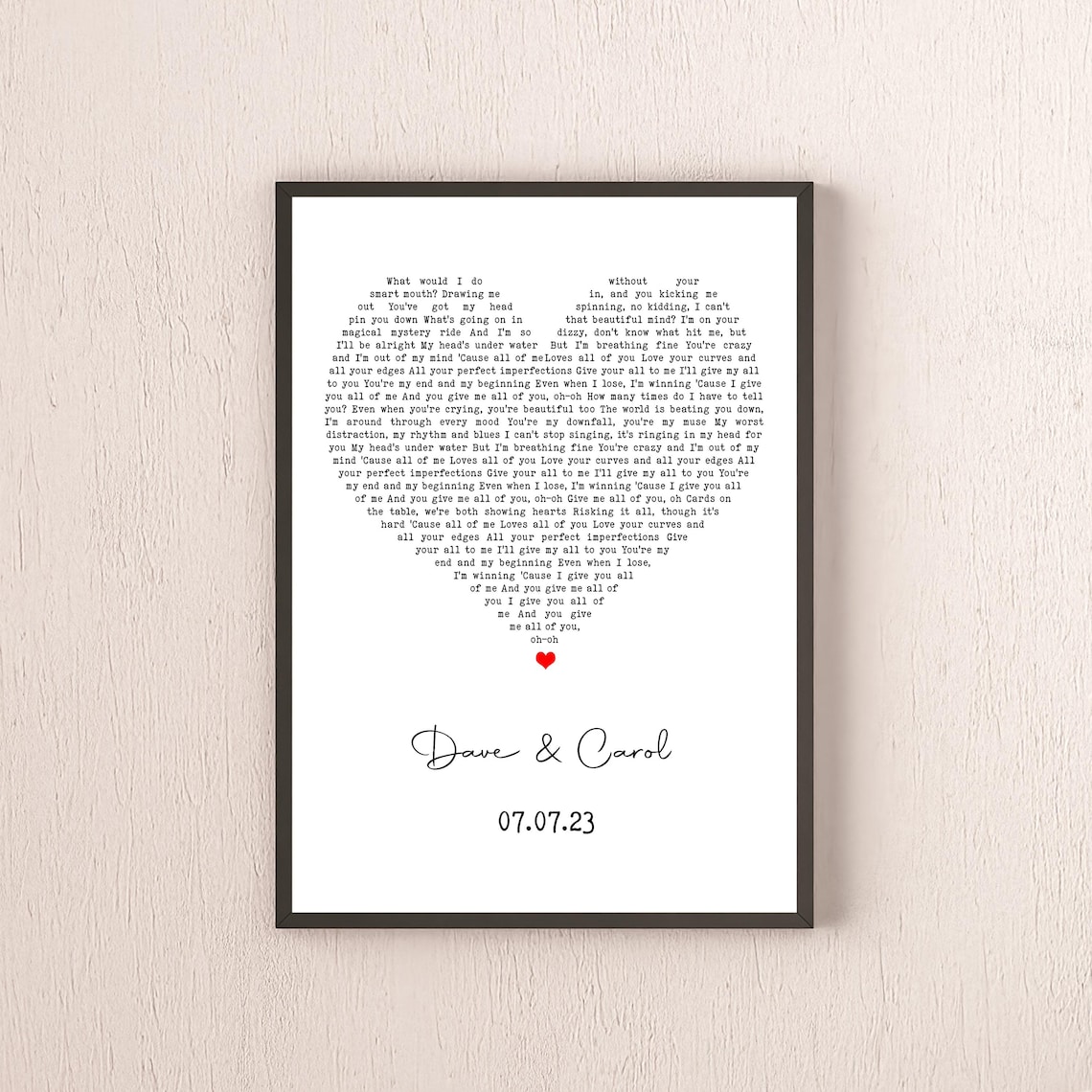 Personalized Heart Song Lyrics Music Art Print - Image 2