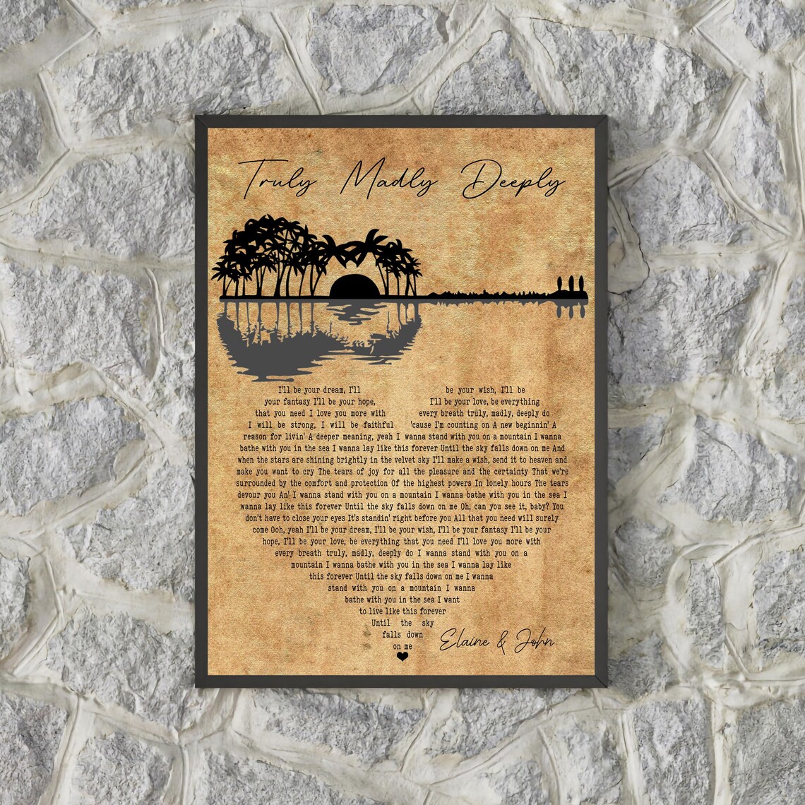 Personalised Song Lyrics Vintage Guitar Art Print - Image 2