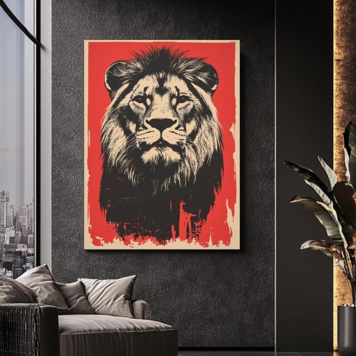 Red Lion Head Vintage Retro Style Bold King of the Jungle Poster