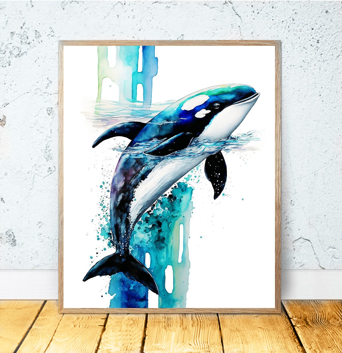 Watercolor Orca Art, Nautical Ocean Wall Print