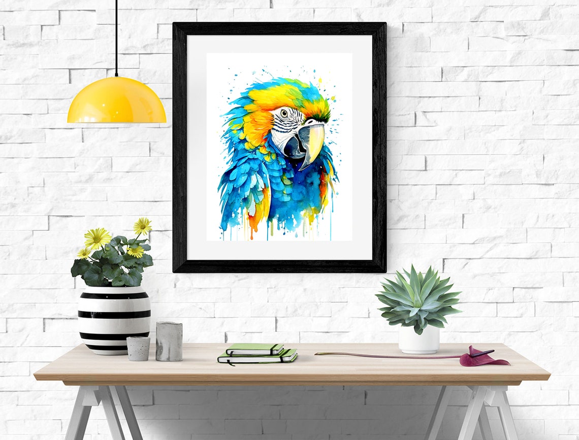 Macaw Parrot Head In Vibrant Watercolor Splash Tropical Bird Poster - Image 2