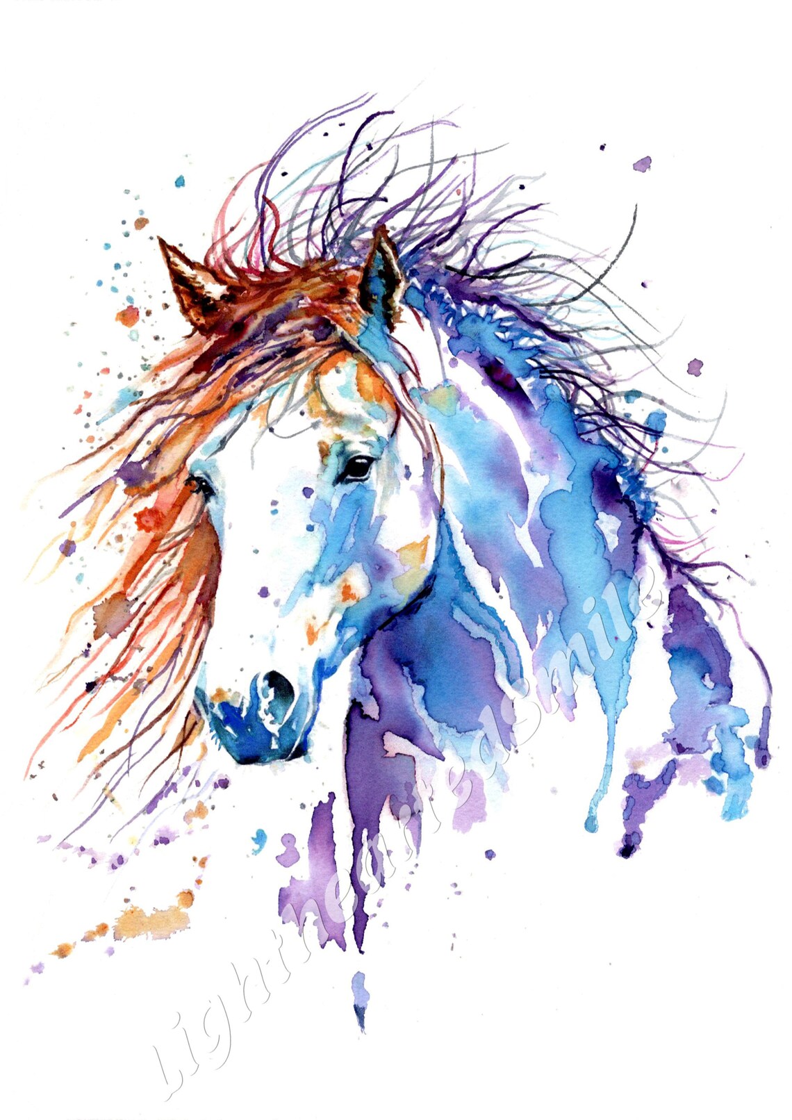 Watercolor Horse Art Print, Colorful Horse Painting - Image 2