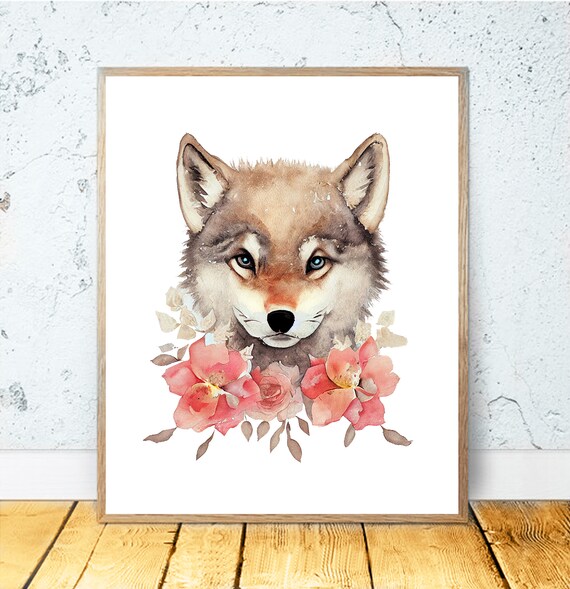 Baby Wolf Watercolor Art Woodland Animals Wolf Print Cute Wolf Boho Art Nursery Boy Girl Decor Wolf Painting Baby Shower Gift 40
