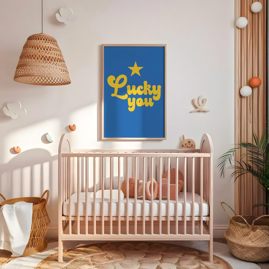 Retro Nursery Wall Art Lucky You Positive Quote For Kids Room Playroom Decor - Image 4