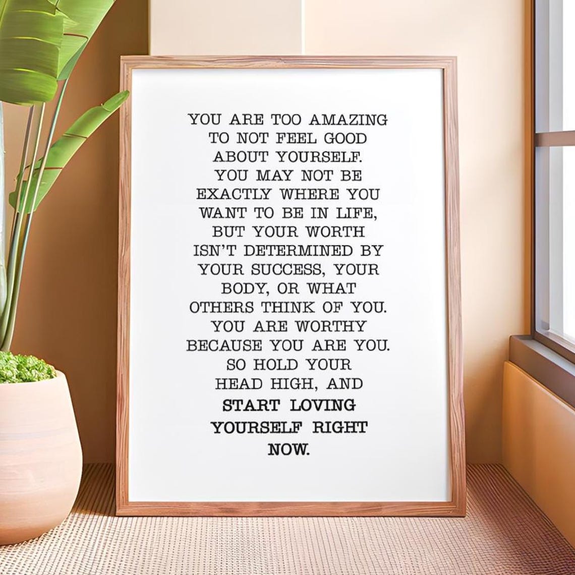 You Are Too Amazing Self Worth Affirmation Encouragement Quote Poster - Image 6
