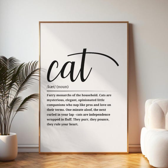 Cat Definition Poster Cute Black And White Wall Art For Lovers