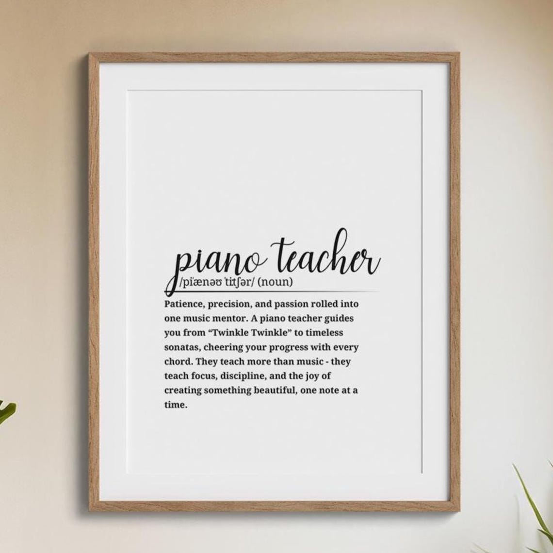 Piano Teacher Definition Script Typography Music Mentor Gift Poster