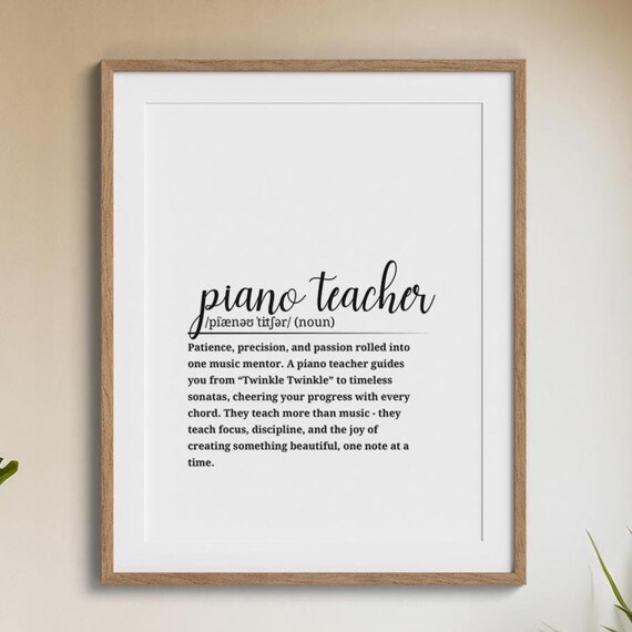 Piano Teacher Definition Script Typography Music Mentor Gift Poster