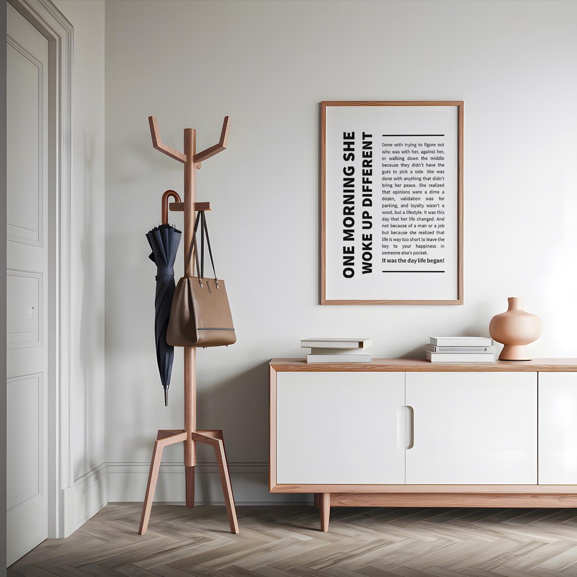 One Morning She Woke Up Different Minimalist Vertical Typography Poster - Image 3