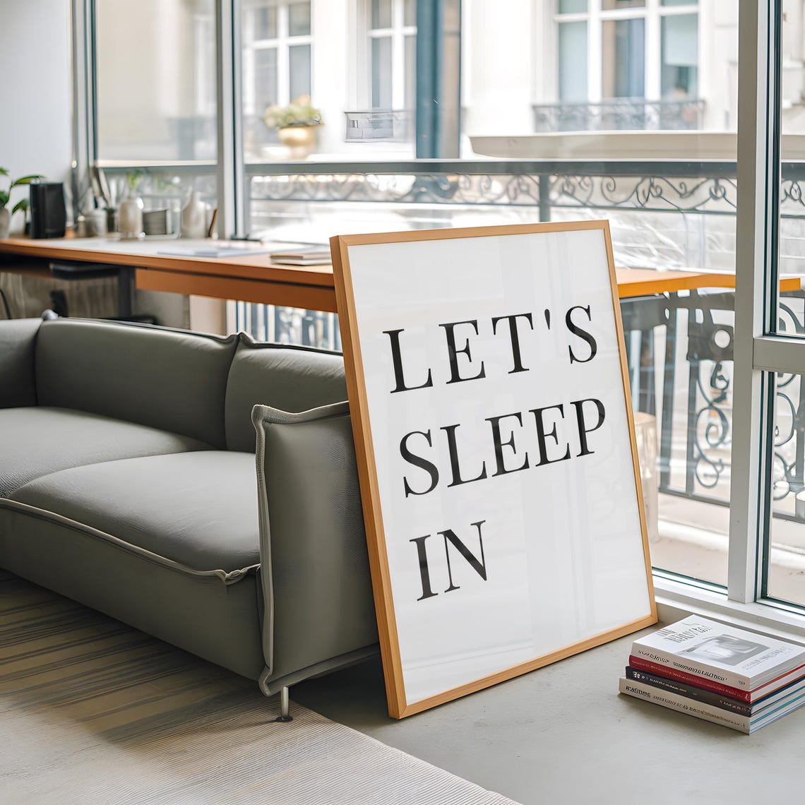 Let's Sleep In Bold Serif Typography Cozy Bedroom Quote Poster - Image 5