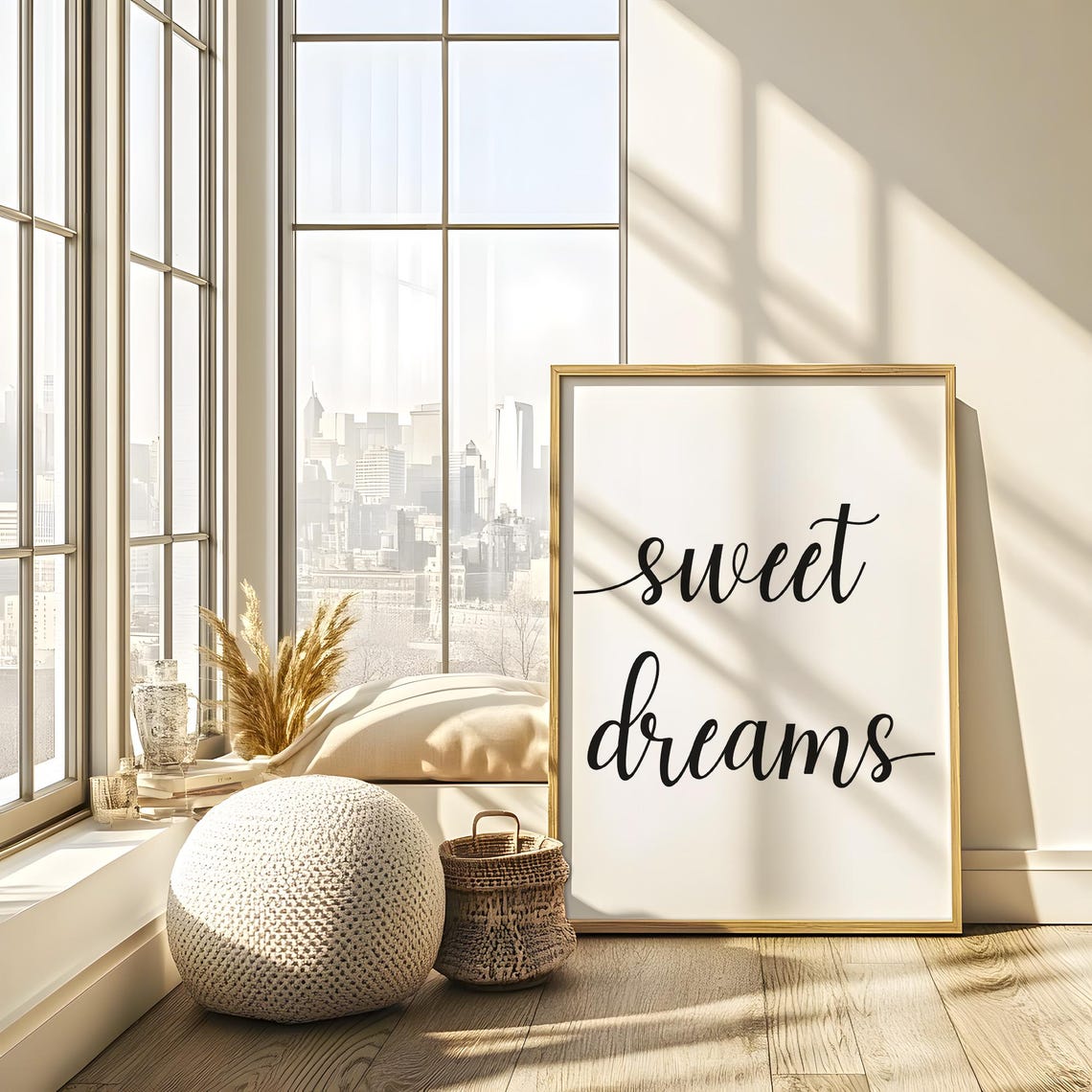 Sweet Dreams Script Typography Minimalist Bedroom Night Quote Poster - Image 6