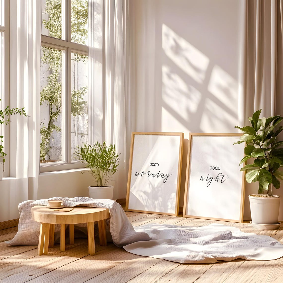 Good Morning Good Night Matching Pair Script Typography Bedroom Poster - Image 3