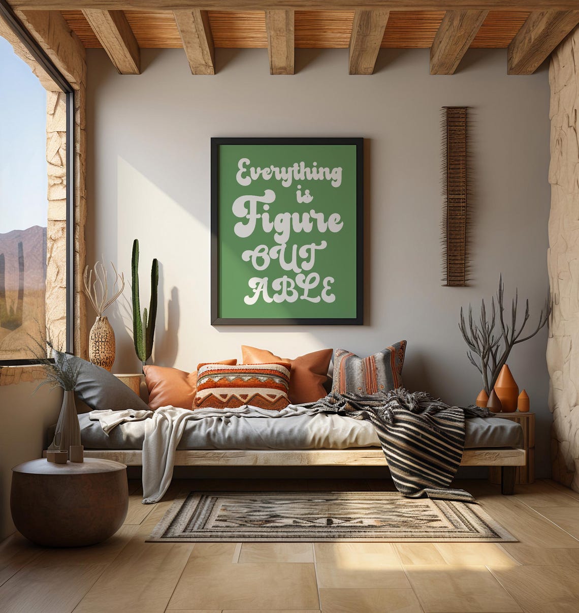 Everything Is Figureoutable White Groovy Green Motivational Poster
