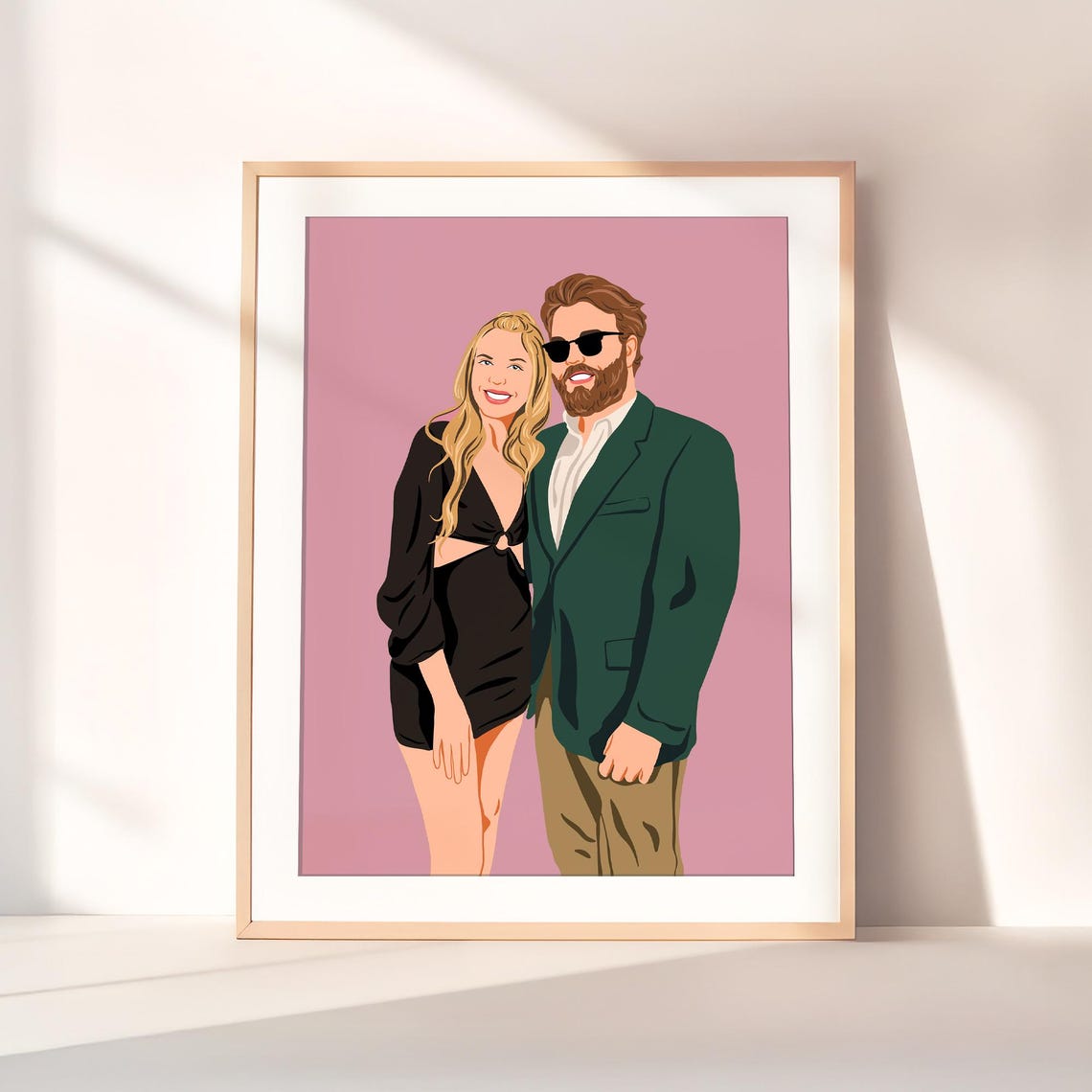 Custom Wedding Portrait Illustration Navy Suit Groom Bride Gift Poster - Image 2