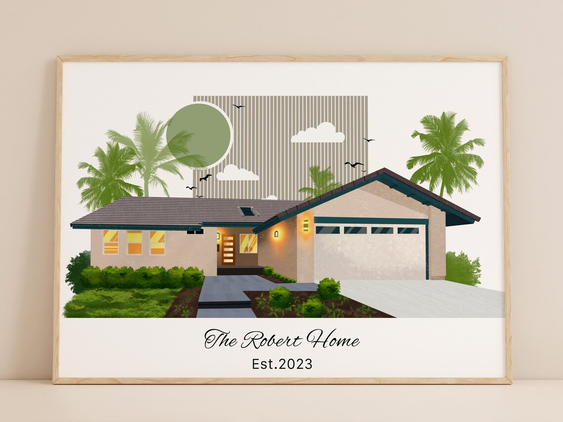 Custom Ranch Home Portrait The Robert Home Established 2023 Print