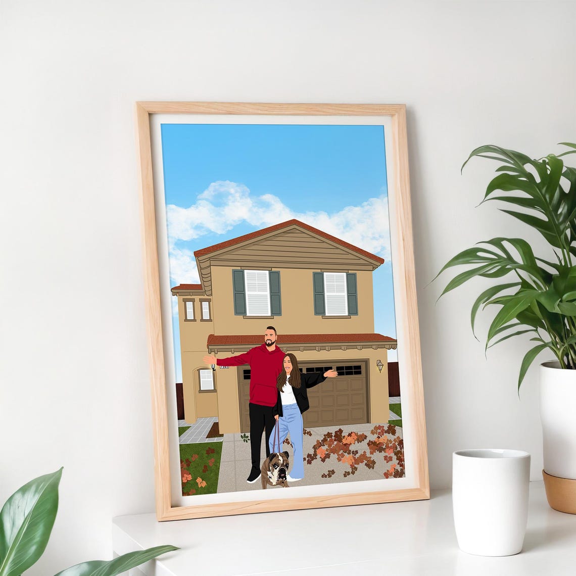 Custom Family Portrait With Dog and Home Illustration Poster - Image 3