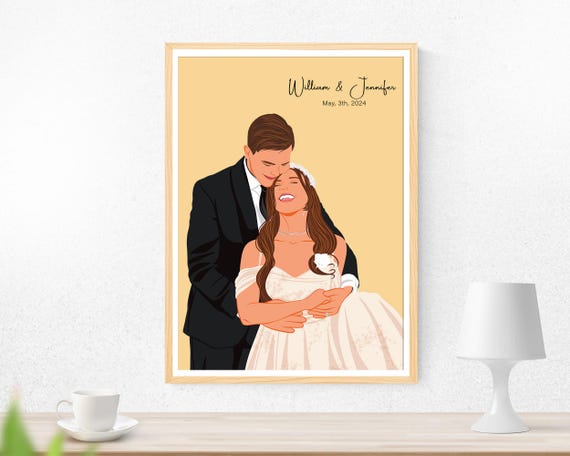 Personalized Wedding Couple Portrait May 2024 Yellow Background Poster
