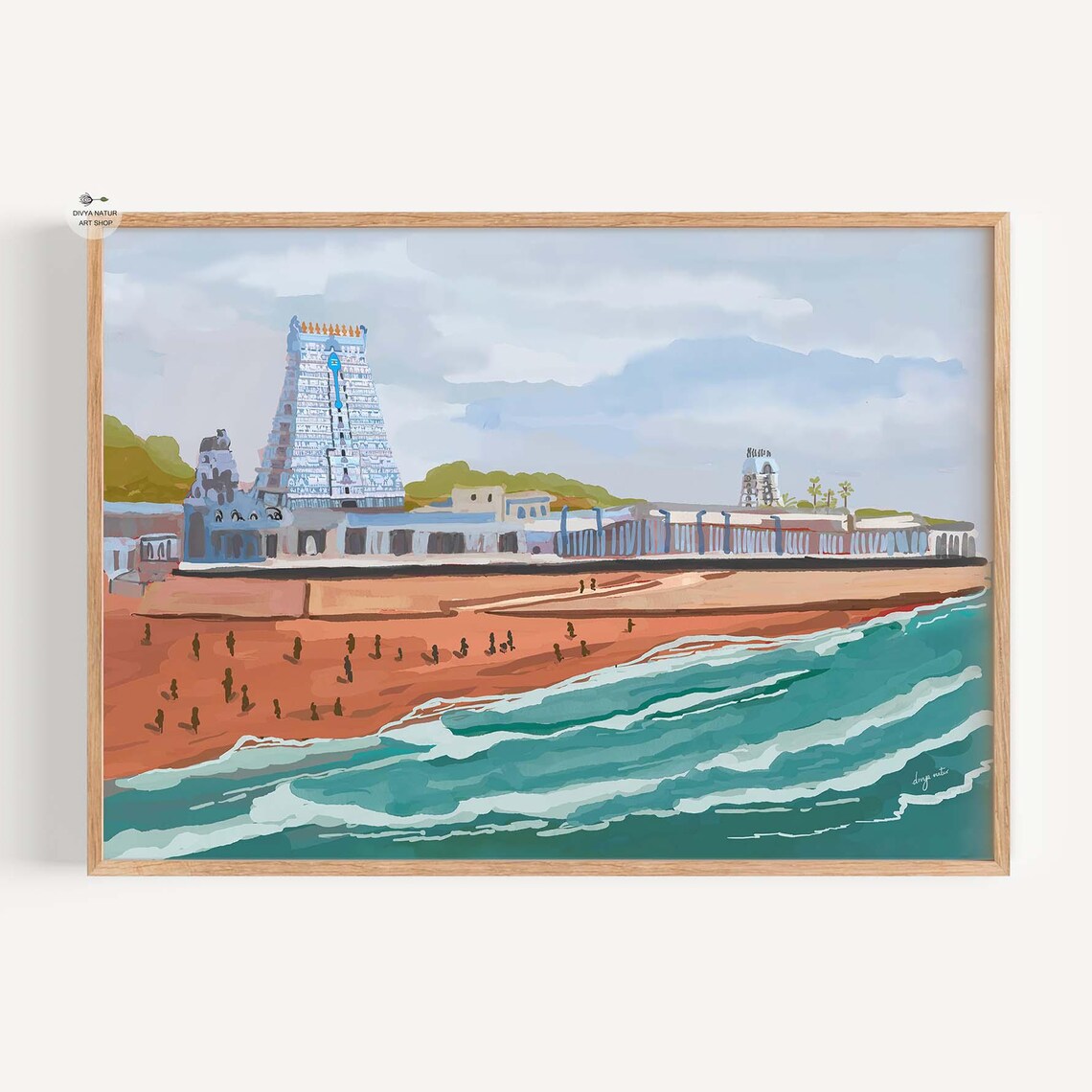 South Indian Temple Tower Rising Above a Sandy Beach Coastal Art Print