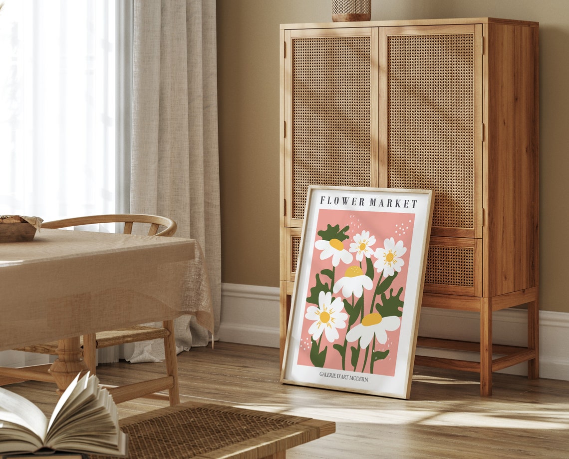 Flower Market Pink Daisy Bouquet Spring Botanical Gallery Wall Art - Image 2