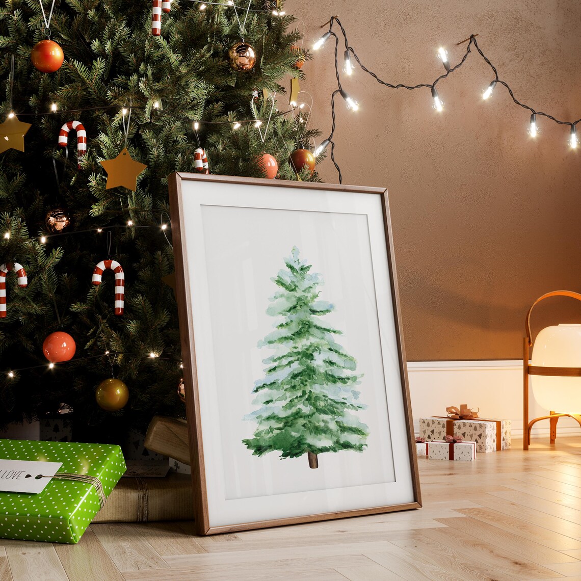Watercolor Snowy Fir Tree Soft Green Minimalist Christmas Wall Art - Image 3
