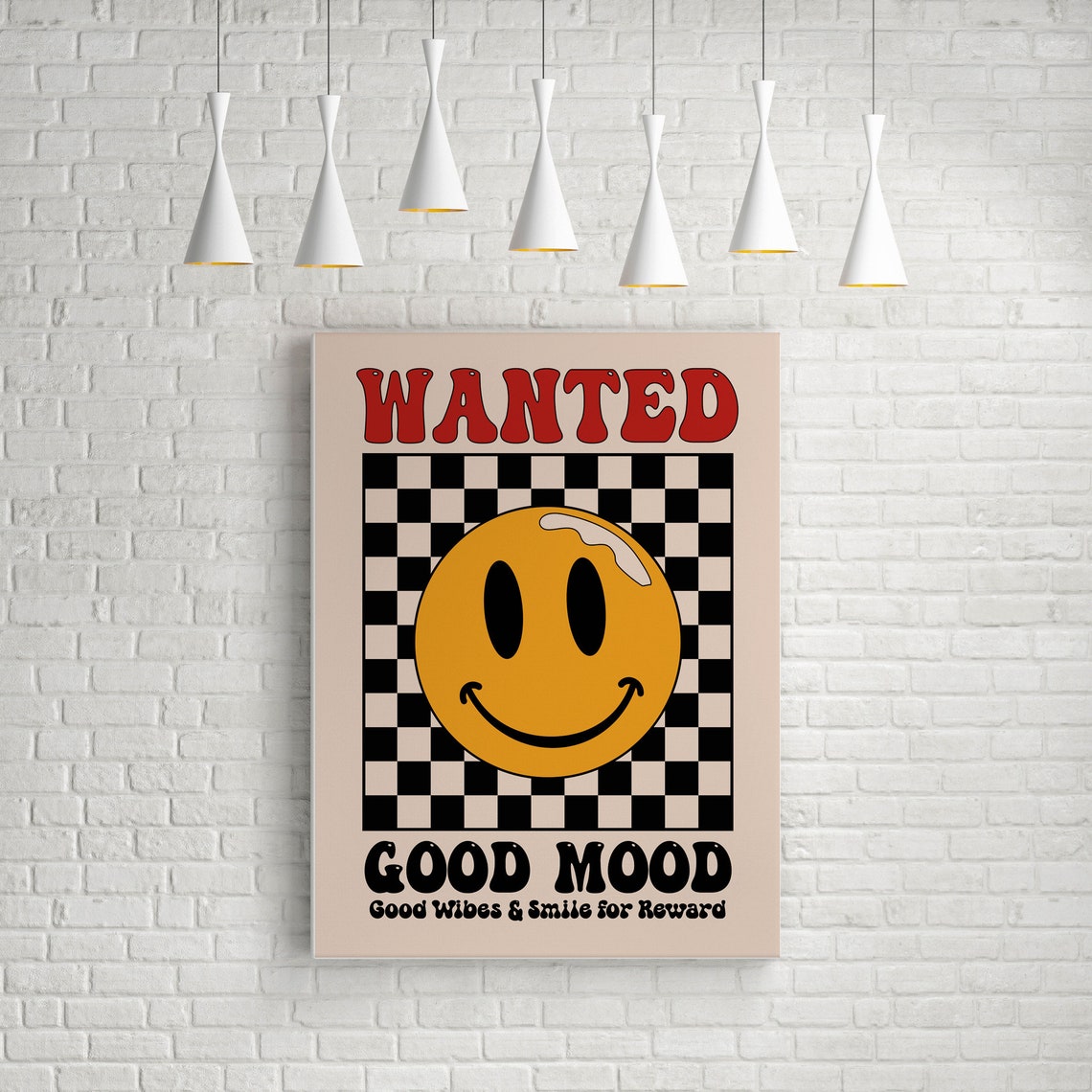 Wanted Good Mood Smiley Face Retro Checkerboard Quote Poster - Image 2