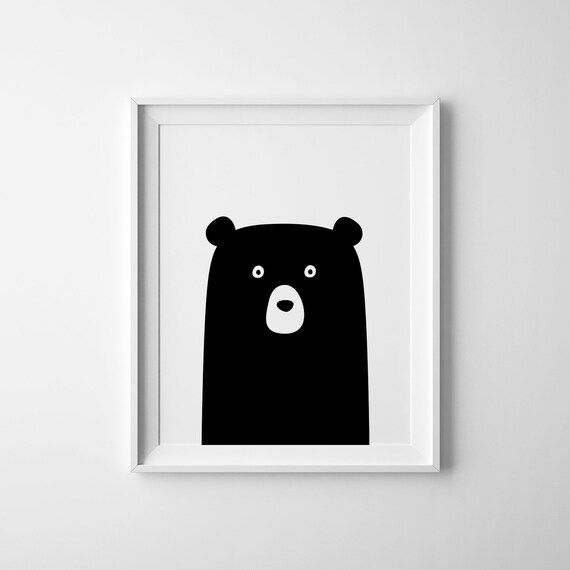 Minimalist Black Bear Silhouette Scandinavian Nursery Wall Art