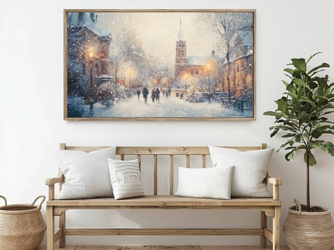 Snowy Winter Village Church Street Falling Snow Holiday Frame TV Poster - Image 3