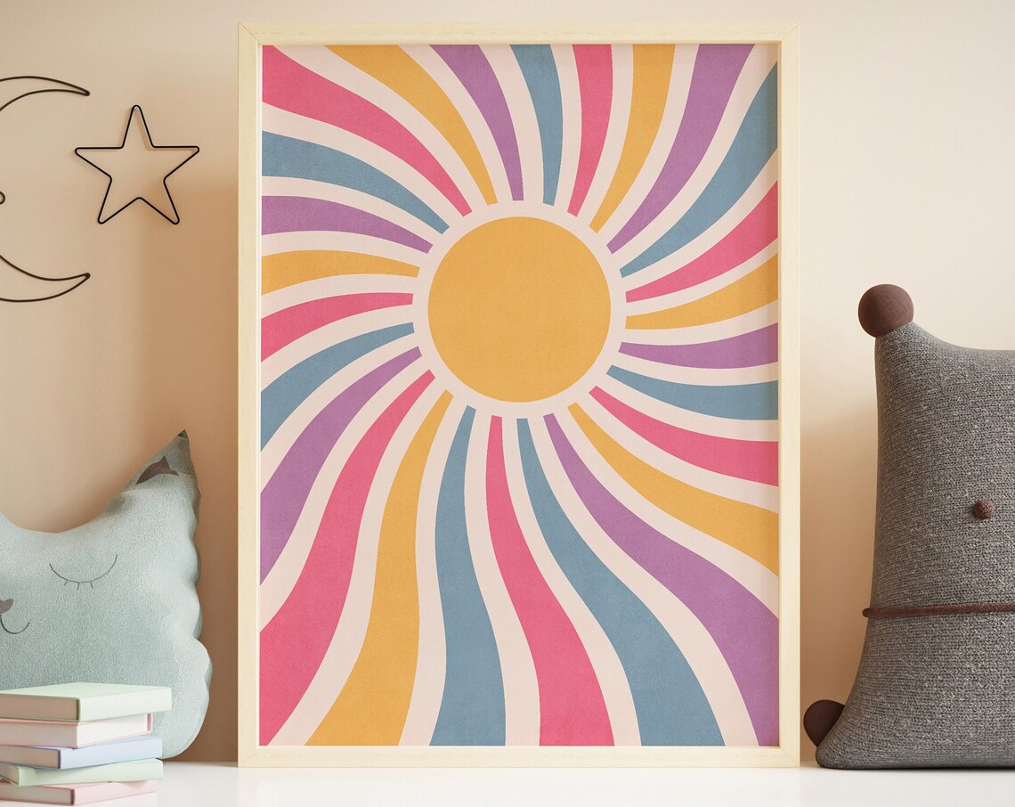 Colorful Sun Print Poster, Nursery Room Decor