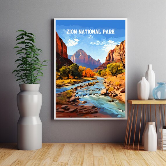 Zion National Park Utah Poster, National Parks Art