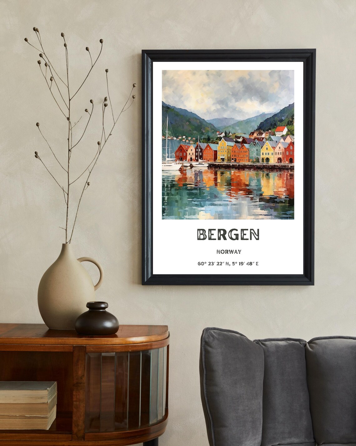 Bergen Traditional Travel Poster, Norway Christmas Gift - Image 2