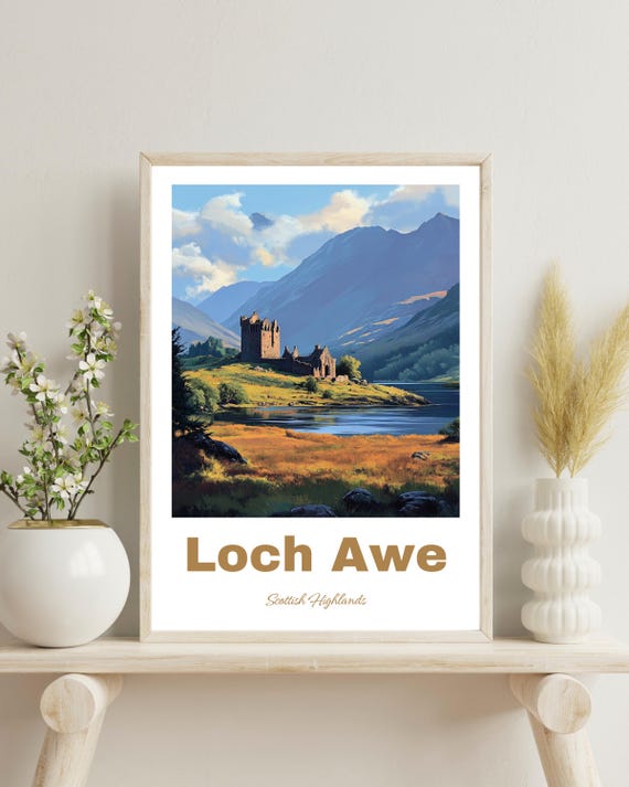 Loch Awe Scotland Poster Loch Awe Art Print Loch Awe Travel Poster Scotland Lake Wall Art Scottish Highlands Landscape Art Uk Nature