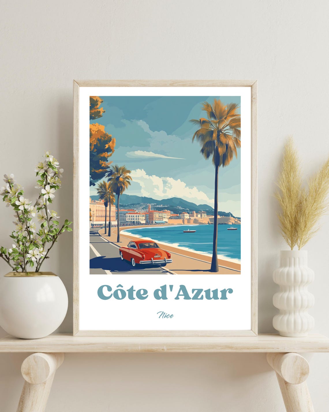 Nice France Retro Travel Poster, Vintage Art