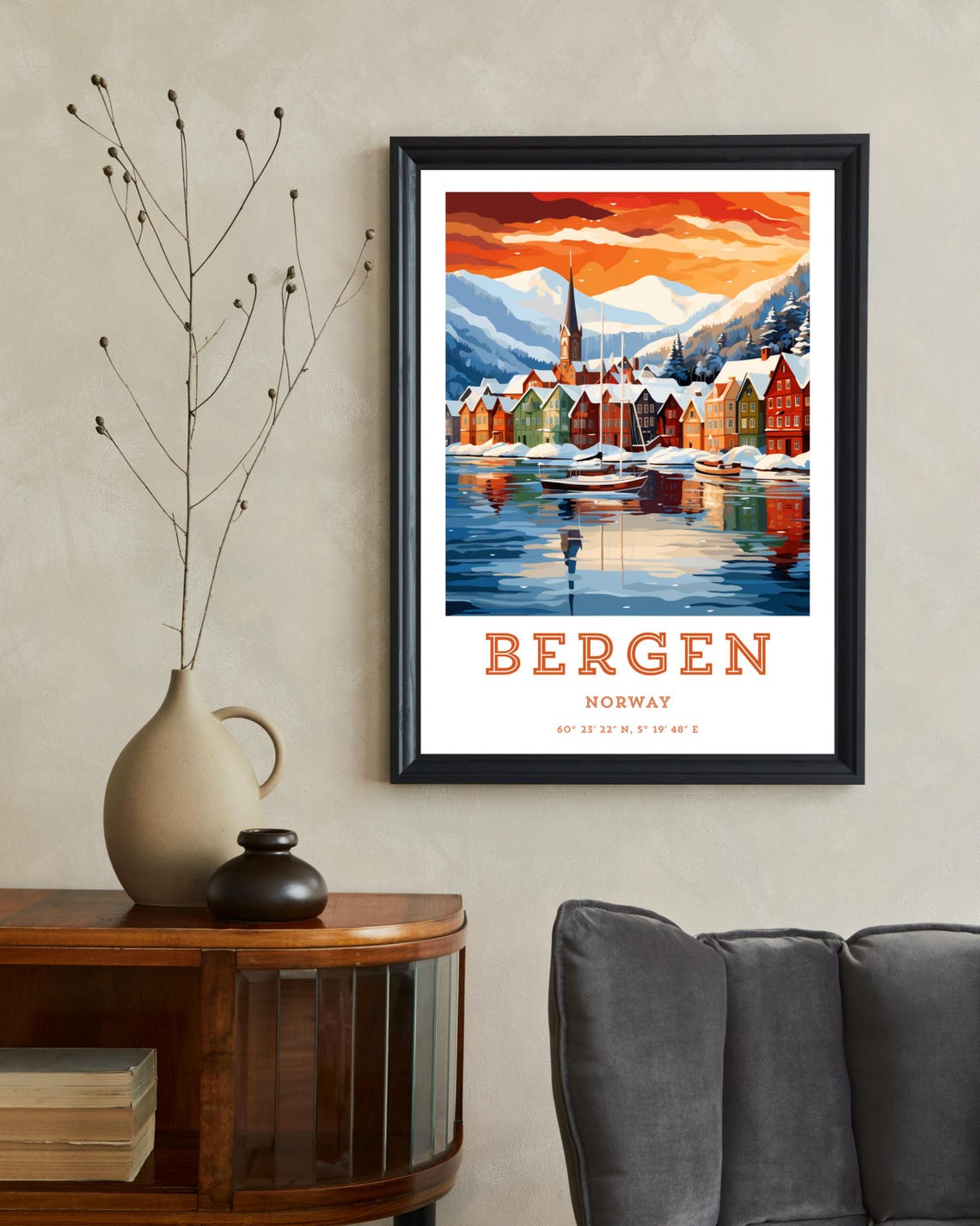 Bergen Norway Travel Poster, Winter Christmas Gift - Image 2