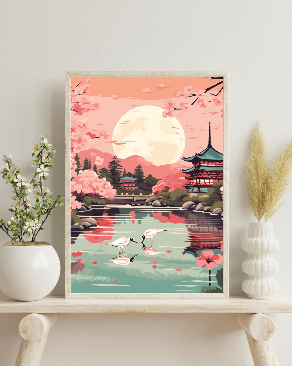 Kyoto Travel Poster, Japan Cherry Trees Spring