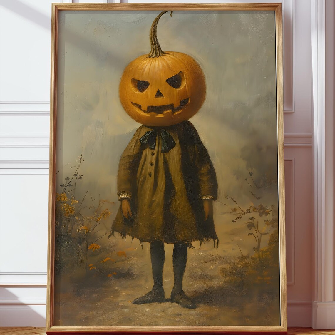 Vintage Pumpkin Head Child Autumn Oil Painting Halloween Poster