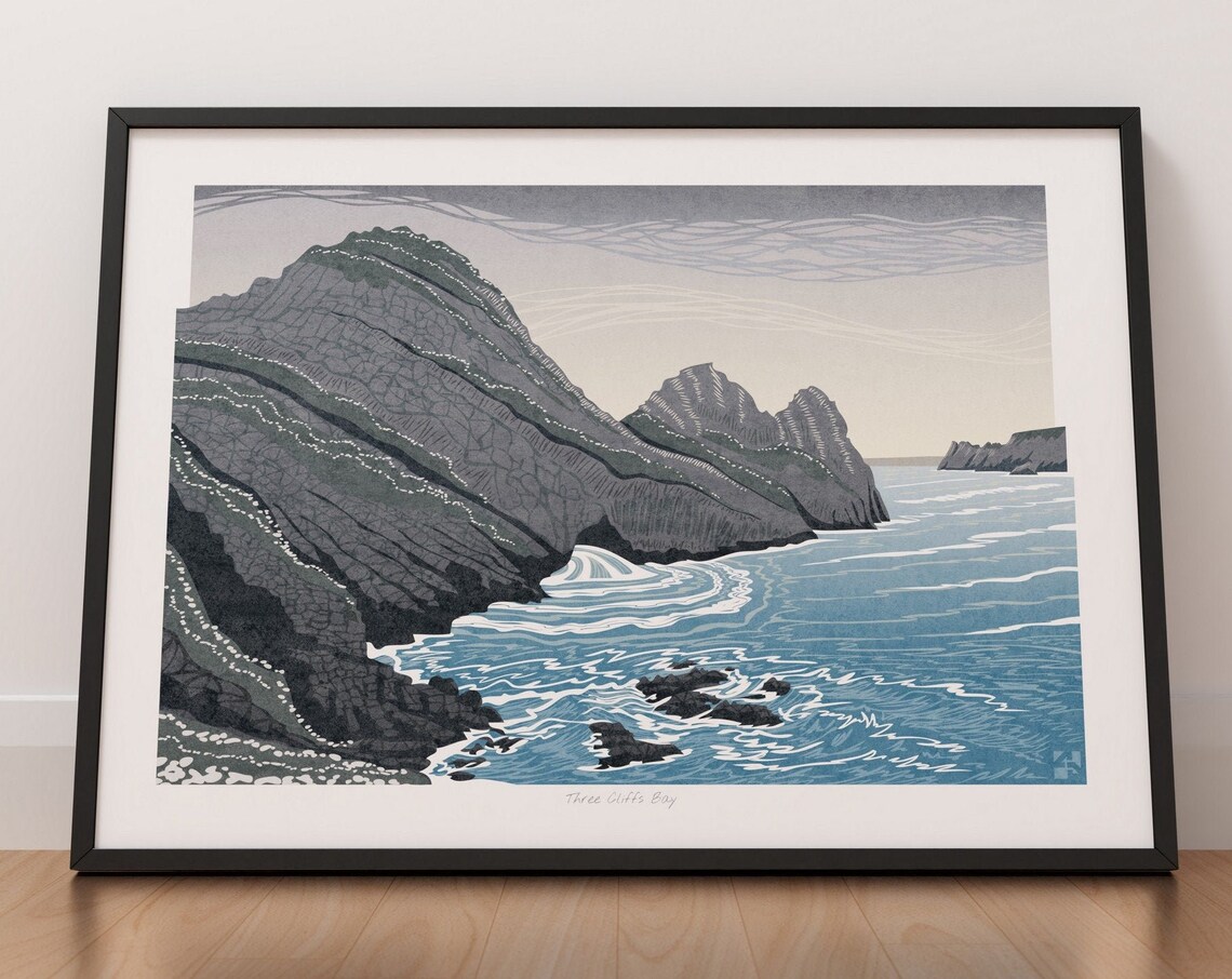Three Cliffs Bay, Gower Wales Landscape Travel Poster
