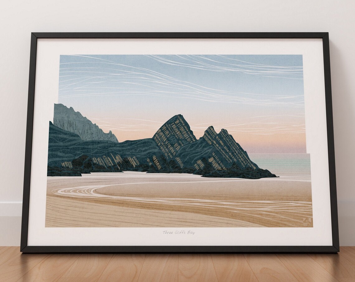 Three Cliffs Bay Gower Wales Travel Poster