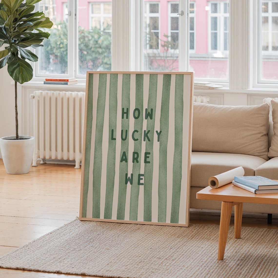 How Lucky Are We Print Sage Green Wall Art Positive Saying Poster Coquette Room Decor Dorm Affirmation Quote Gift Physical