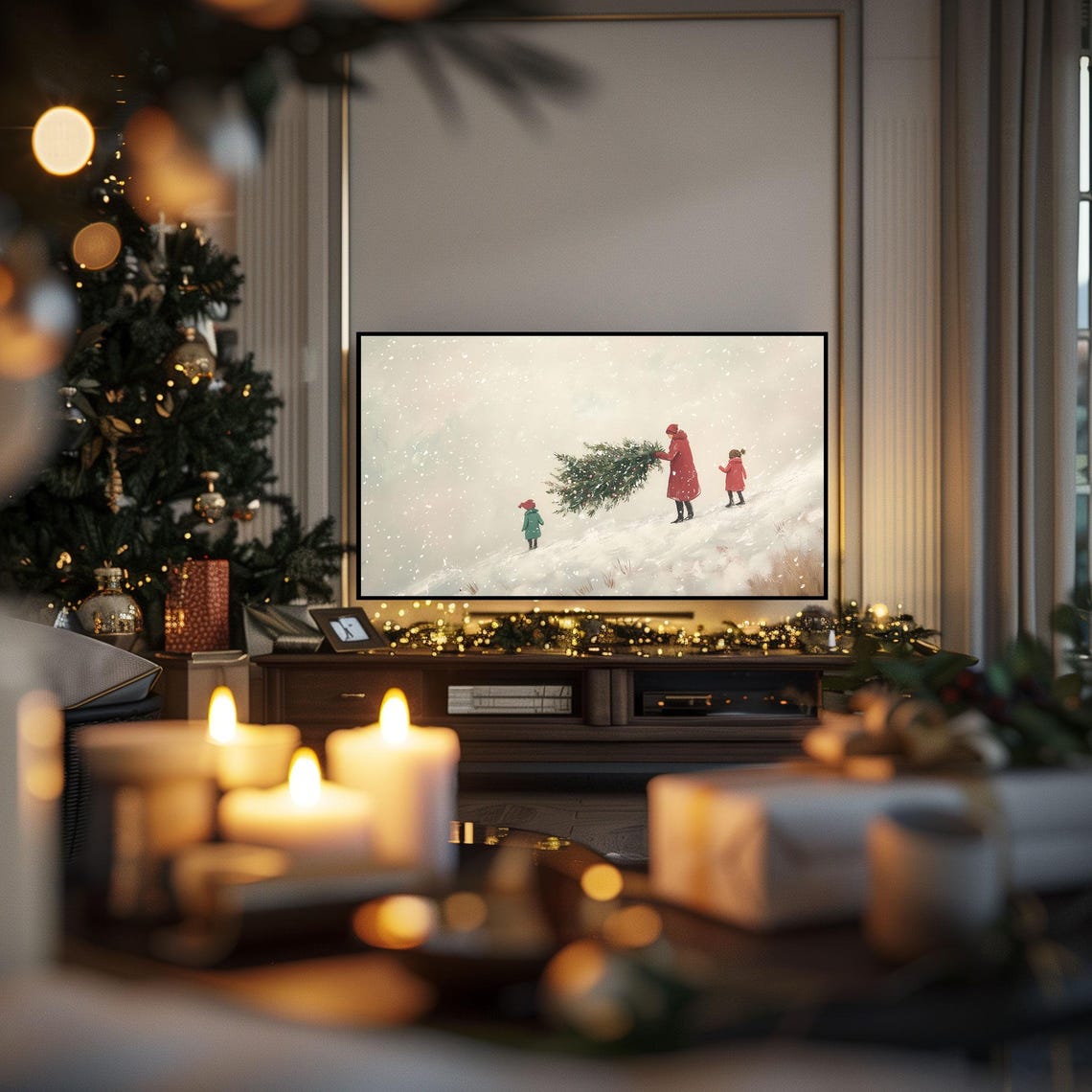 Snowy Family Scene Christmas Frame Tv Art Frame Tv Art Christmas Frame Tv Christmas Art Holiday Frame Tv Art Art For Your Tv - Image 3