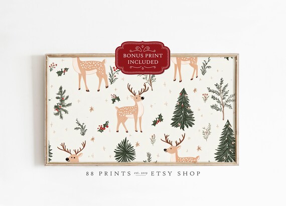 Charming Festive Reindeer Pattern Christmas Frame Tv Holiday Poster