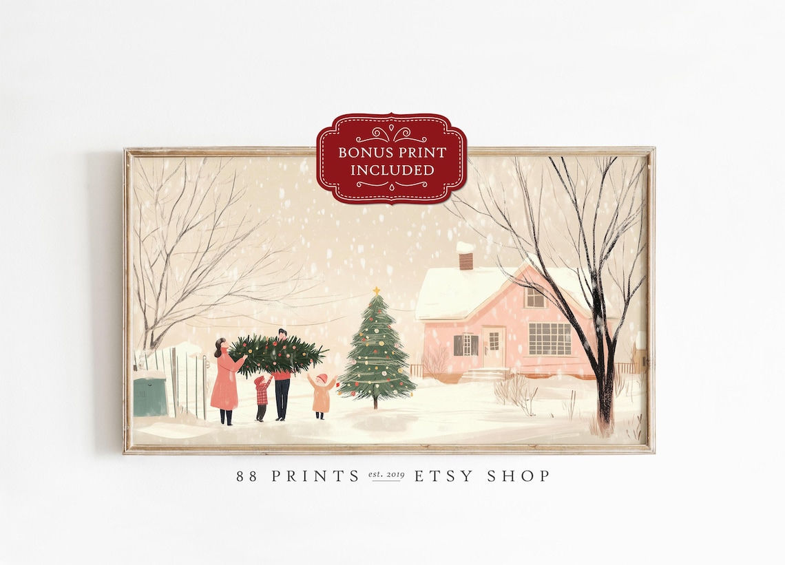 Whimsical Winter Family Christmas Frame Tv Art Frame Tv Art Christmas Frame Tv Christmas Art Holiday Frame Tv Art Art For Your Tv