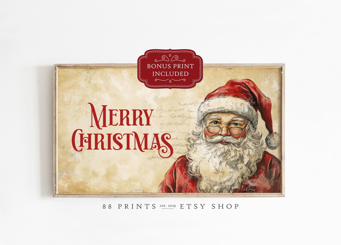 Vintage Santa Merry Christmas Frame TV Art Christmas Decor Poster